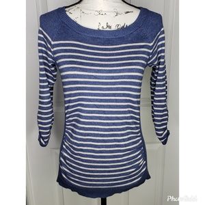 89th & Madison Boat Neckline Pullover Sweater Blue Beige Stripes Size Medium